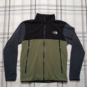 North Face Jacket Men M Green Gray Black Full Zip Fleece Outdoor Hiking NF0A3MFV